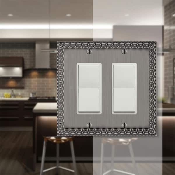 Amelia 2 Gang Rocker Metal Wall Plate - Antique Nickel