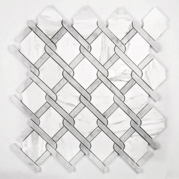 white diamond backsplash tile