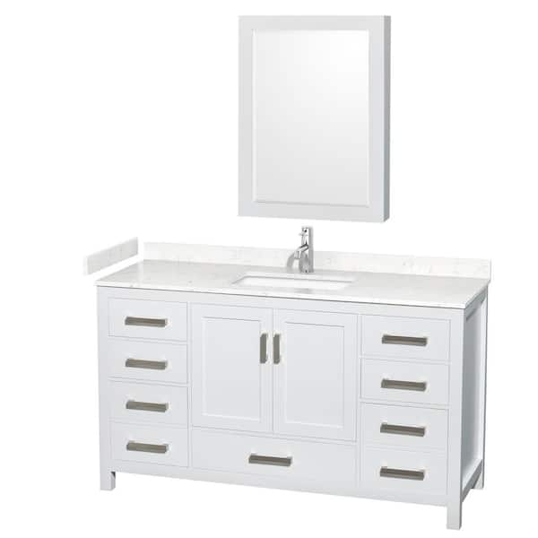 Wyndham Collection Sheffield 60 in. W x 22 in. D x 35 in. H Single Bath Vanity in White with Carrara Cultured Marble Top and MC Mirror