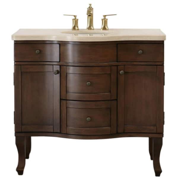 Bellaterra Home Yorkshire 39 in. Single Vanity In Walnut with Marble Vanity Top in Cream