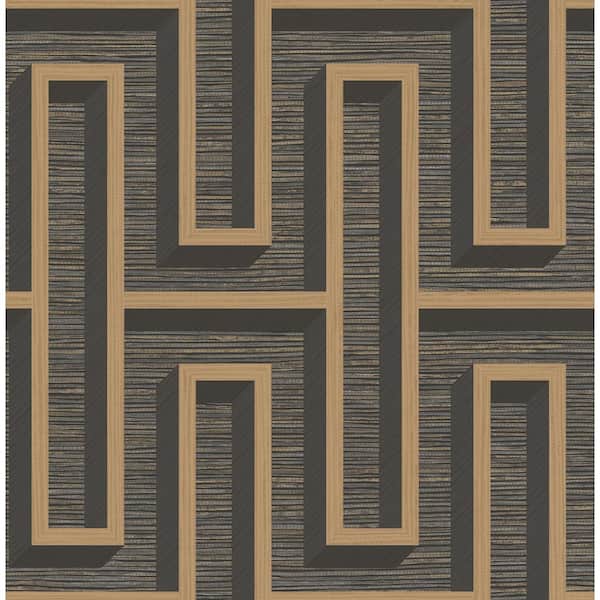Advantage Henley Black Geometric Grasscloth Textured Non-Pasted Non-Woven Wallpaper Sample