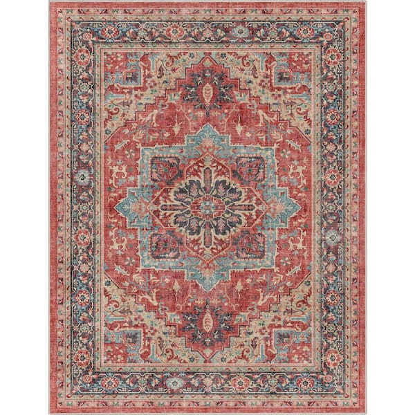 Well Woven Red 7 ft. 7 in. x 9 ft. 10 in. Apollo Tirana Vintage Medallion Oriental Area Rug