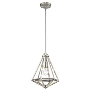 Hubley 1-Light Triangular Brushed Nickel Mini Pendant Light Fixture with Metal Cage Shade