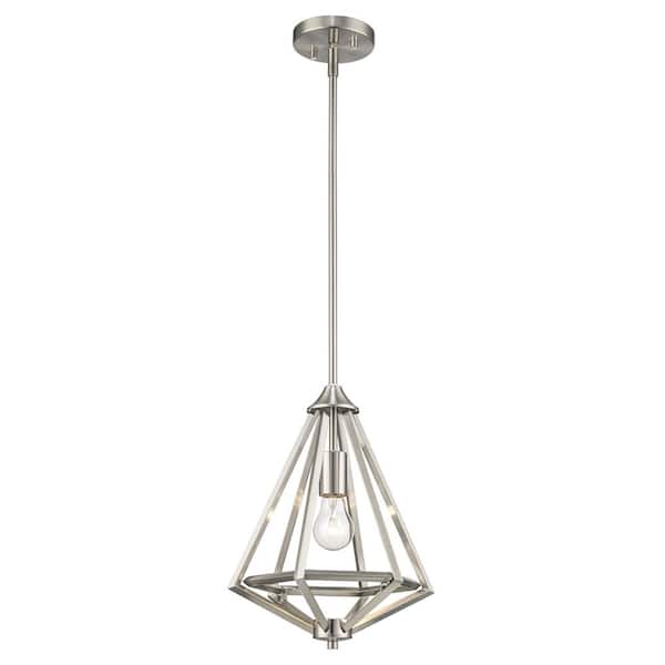 Home Decorators Collection Hubley 1-Light Triangular Brushed Nickel Mini Pendant Light Fixture with Metal Cage Shade