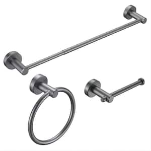 3-Pieces Bath Hardware Set with Towel Ring and Toilet Paper Holder in Gray