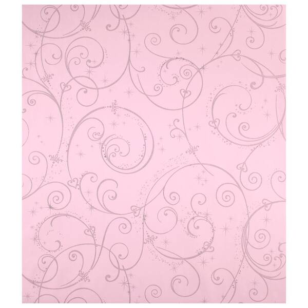 York Wallcoverings Disney Kids Perfect Princess Scroll Wallpaper Pink with Glitter Paper Strippable Roll (Covers 60.75 sq. ft.)