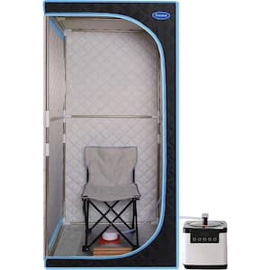Moray 1-Person Indoor Plus Type Full Body Black Portable Steam Sauna Tent with FCC Certification(Blue binding)