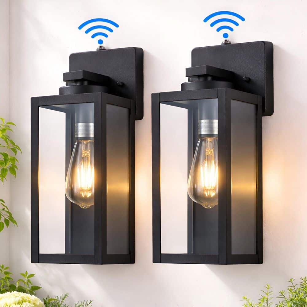 C Cattleya 1-Light Matte Black Dusk to Dawn Hardwired Outdoor Wall