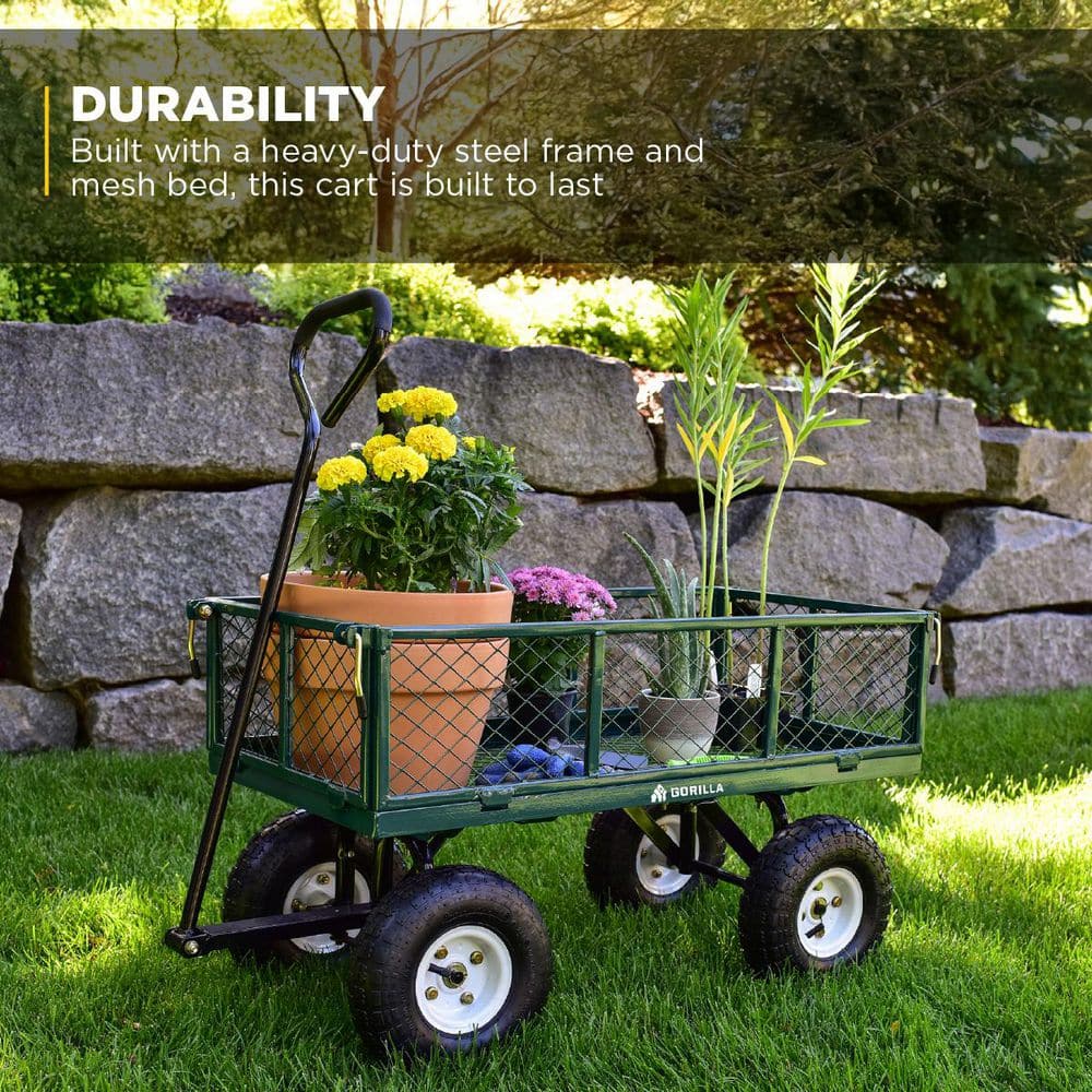 Green Steel Mesh Garden Cart with Removable Sides