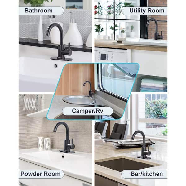 Stainless Steel Single Handle Bar Faucet with Ceramic Disc Valve, 6.3 in. Deckplate and Supply Lines Oil Rubbed Bronze