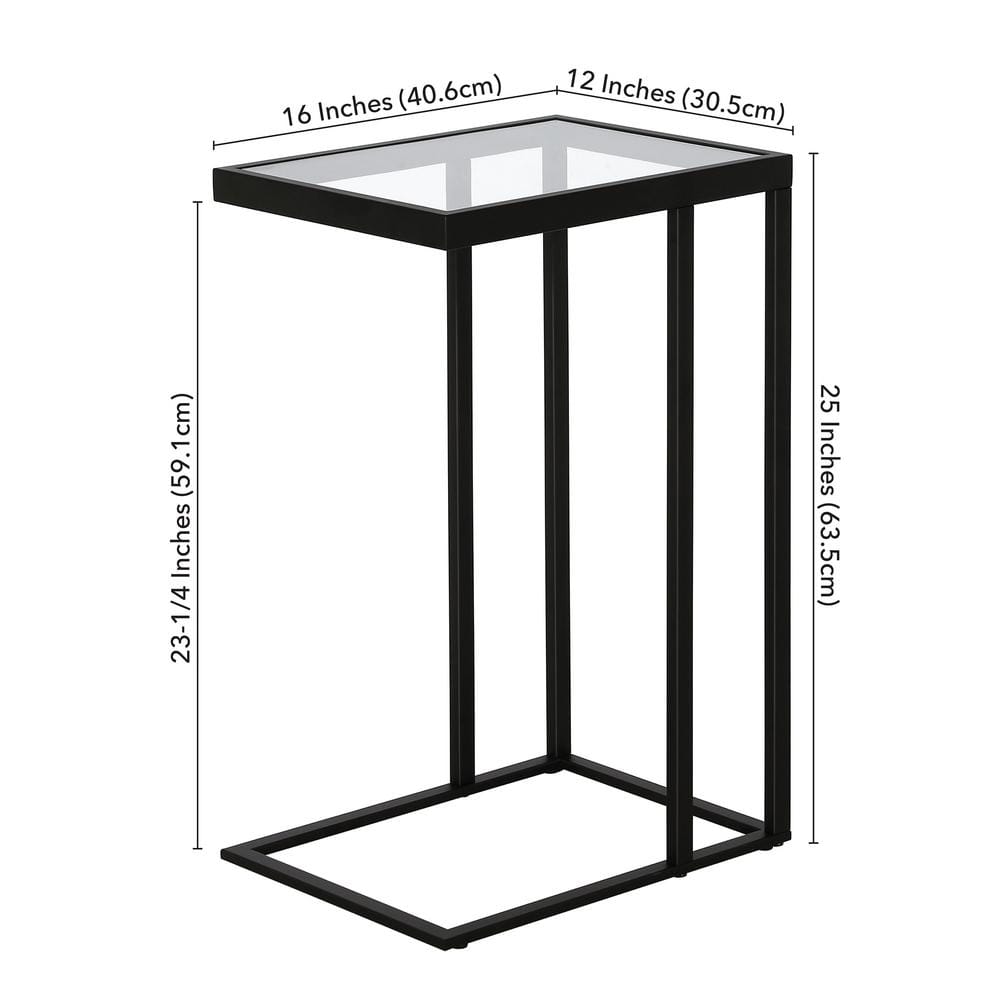 Modern Blackened Bronze Metal & Glass C-Table, 16" Wide