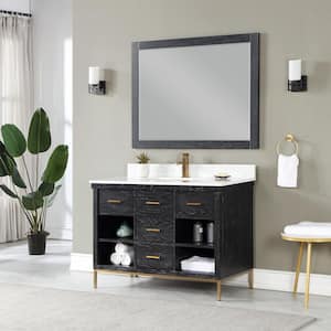 Kesia 48 in. W x 22 in. D x 34 in. H Single Sink Bath Vanity in Black Oak with White Composite Stone Top and Mirror