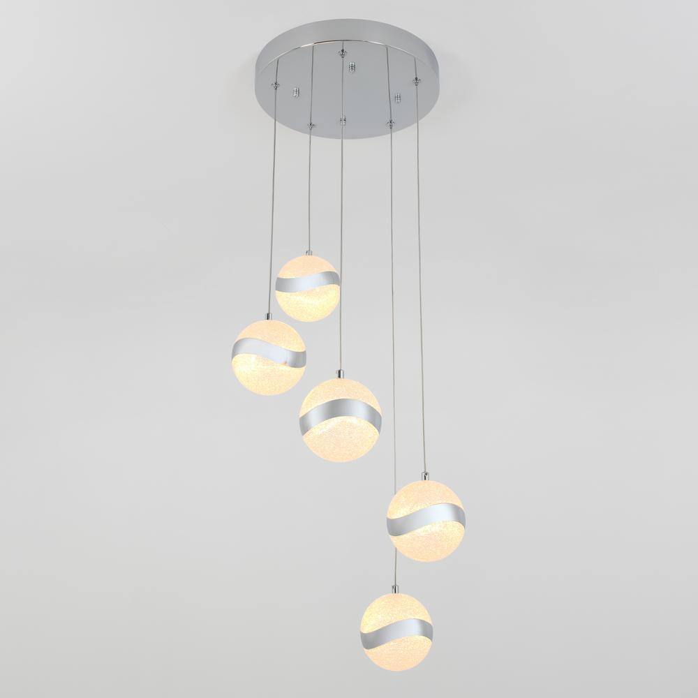 Wavey Chrome and Glass 5-Light LED Pendant, Energy Star Rated
