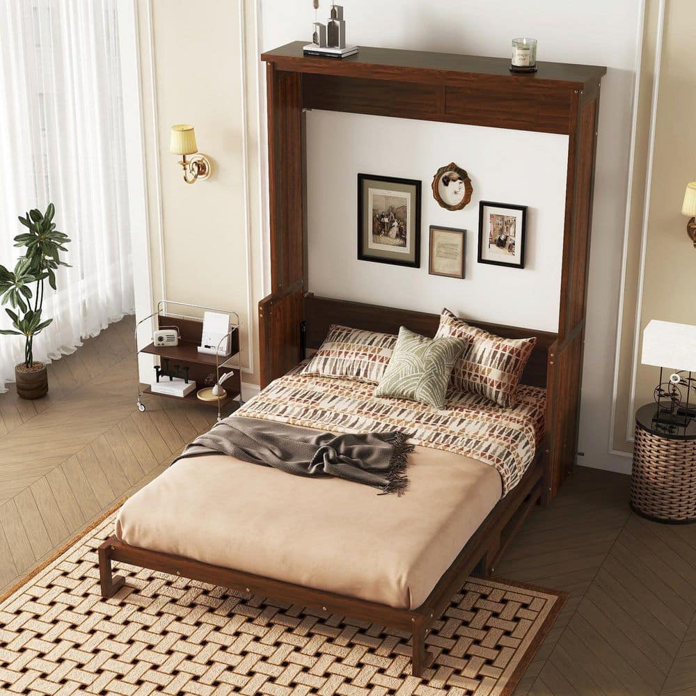 Walnut Brown Wood Frame Queen Size Murphy Bed with Desk, Wall Bed Folded into a Cabinet price history on PriceWatchPro