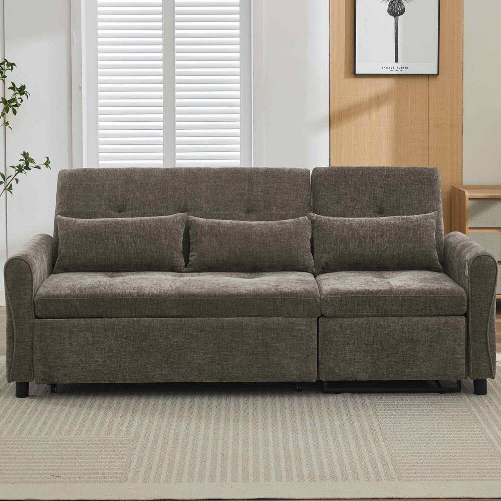 82 in. Flared Arm Chenille Rectangle with a Sofa Bed and a Reversible Recliner Sofa in Dark Grey