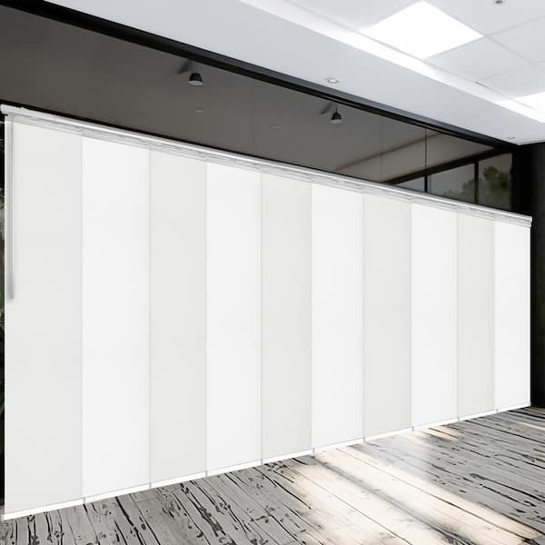 EMOH Painterly 120 in. - 218 in. W x 94 in. L Adjustable 10-Panel White Double Rail Panel Track with 23.5 in. Slates