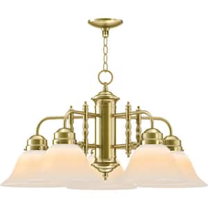 5 Lights Polished brass Chandelier with Opal glass shade