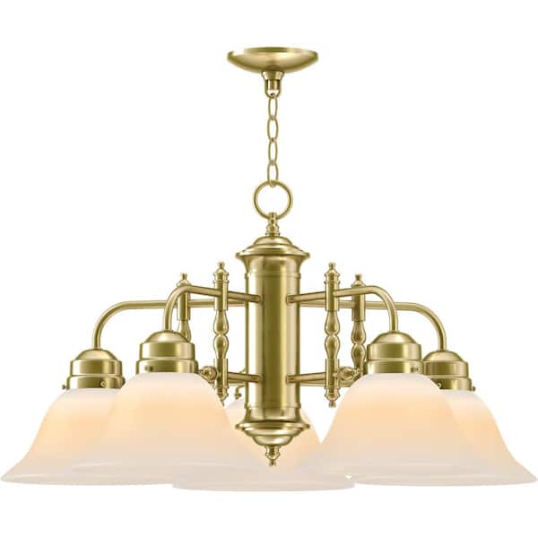 Volume Lighting 5-Lights Polished Brass Chandelier with Opal Glass Shade
