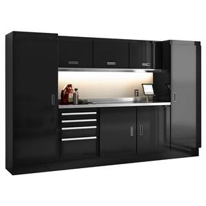 Select Series 75 in. H x 120 in. W x 22 in. D Aluminum Cabinet Set in Black with Stainless Steel Worktop (9-Piece)