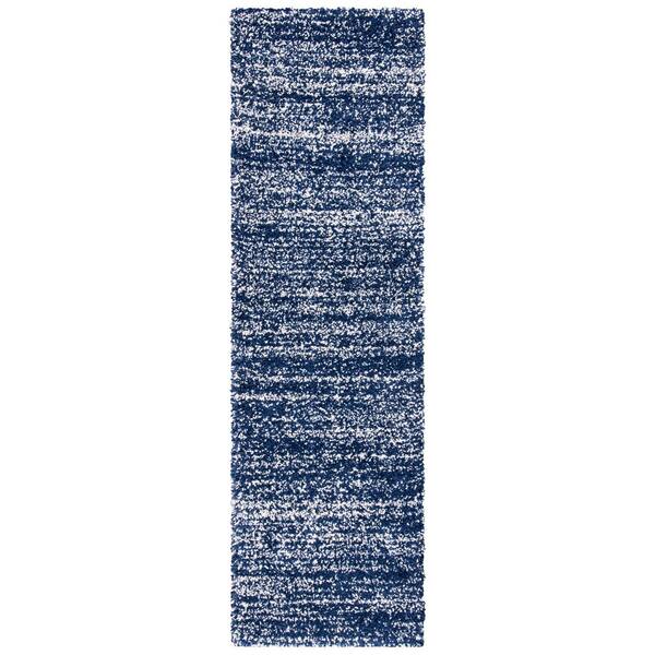 Hudson Shag 2 x 10 Navy/Ivory Striated Runner Rug