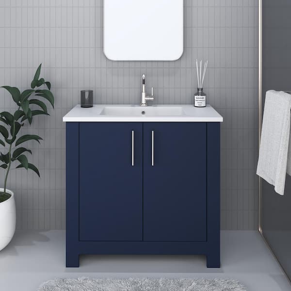 VOLPA USA AMERICAN CRAFTED VANITIES Austin 36 in. W x 20 in. D Bath Vanity in Navy with Acrylic Vanity Top in White with White Basin