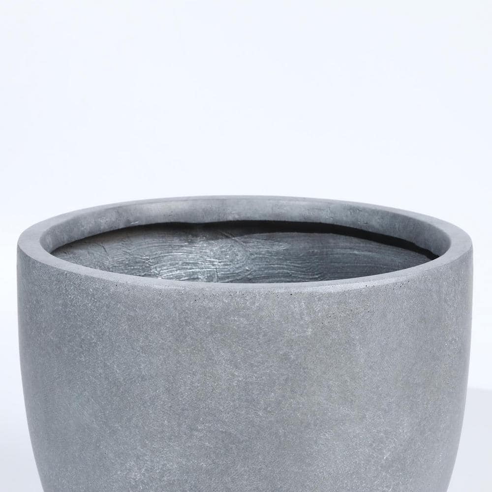 Gray Round Tapered Magnesium Oxide Outdoor Planter 12.2" H