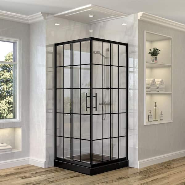 36 in. W. x 36 in. D x 71 in. H Sliding Frameless Corner Shower Enclosure in Matte Black With 1/4 in. Clear Glass