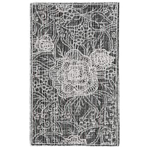 Ebony Black/Ivory Doormat 3 ft. x 5 ft. Floral Area Rug