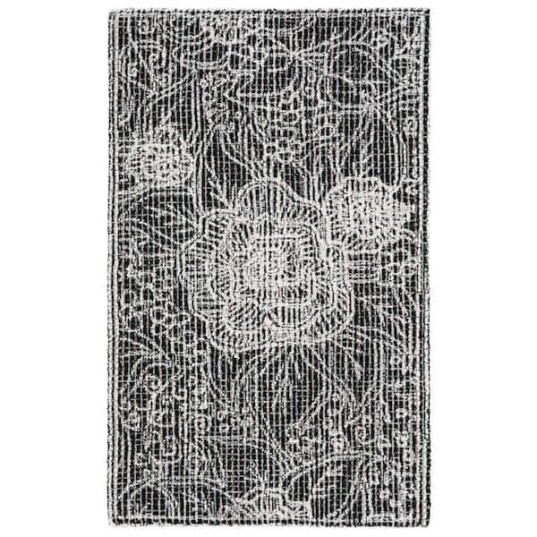 SAFAVIEH Ebony Black/Ivory Doormat 3 ft. x 5 ft. Floral Area Rug