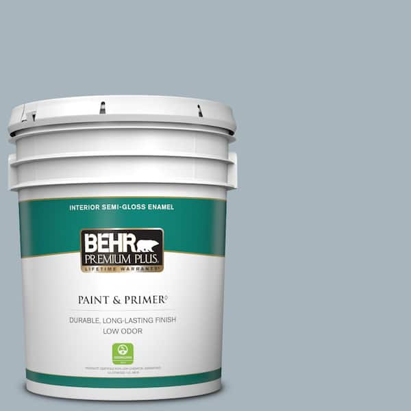 BEHR PREMIUM PLUS 5 gal. #MQ5-23 Intercoastal Gray Semi-Gloss Enamel Low Odor Interior Paint & Primer