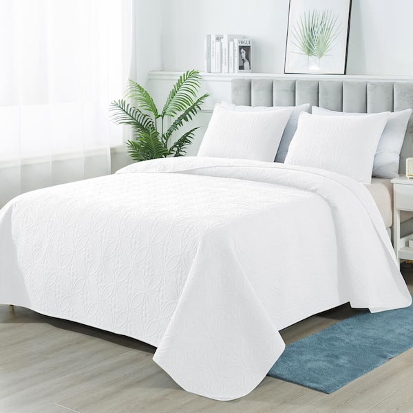 JEAREY 3-Piece White Modern Microfiber King-Quilt-Set Quilt Set