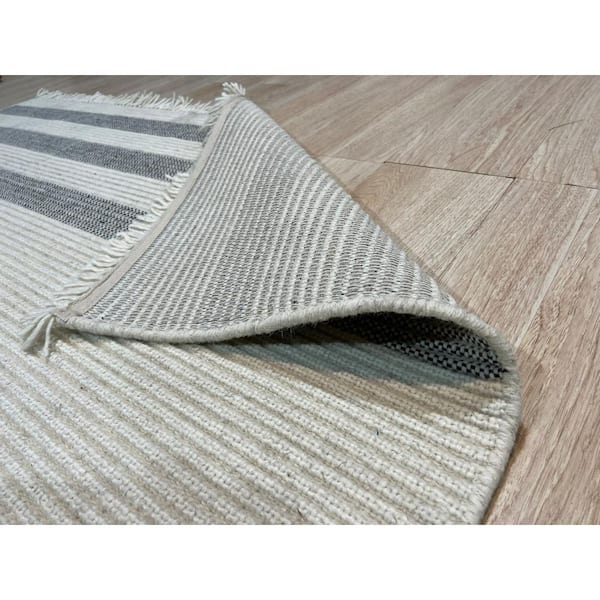 White 6 ft. x 9 ft. Hand-Knotted Wool Modern Handloom Flat Weave Durrie Rug, Area Rug