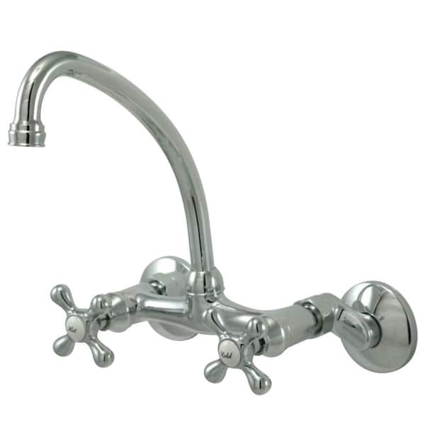 Kingston Brass Traditional 2-Handle Wall-Mount Standard Kitchen Faucet in Polished Chrome