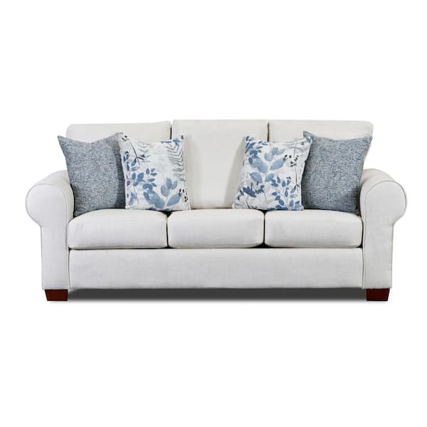 American Furniture Classics Pembroke 88 in. Wide Cream Washed Tweed Polyester Queen Size Sofa Bed with 4-Decorative Pillows