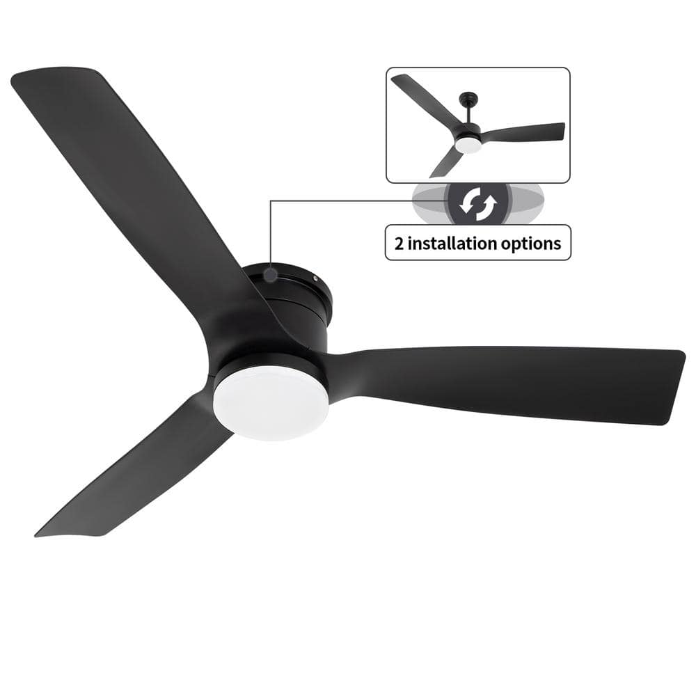 raccroc 52 in. LED Indoor Outdoor Black ABS Finish Ceiling Fan with 1 ...