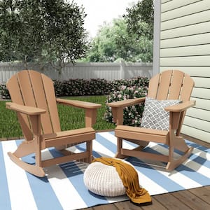 Laguna 2-Pack Fade Resistant Outdoor Patio HDPE Poly Plastic Classic Adirondack Porch Rocking Chairs in Teak