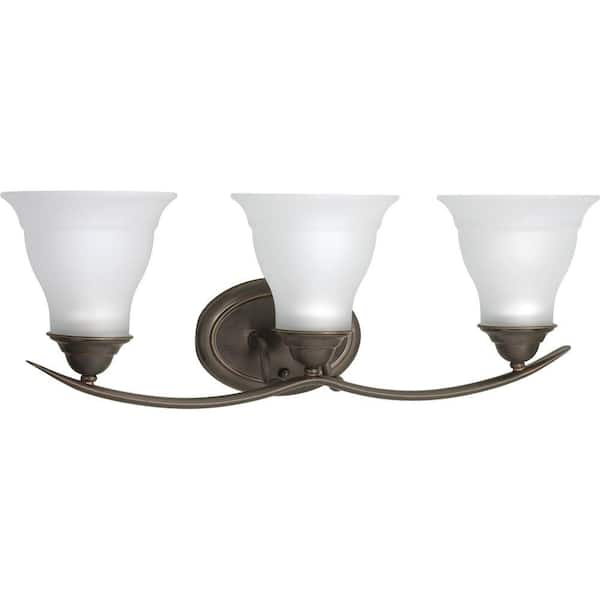 Progress Lighting Trinity Collection 3-Light Antique Bronze Etched Glass Traditional Bath Vanity Light