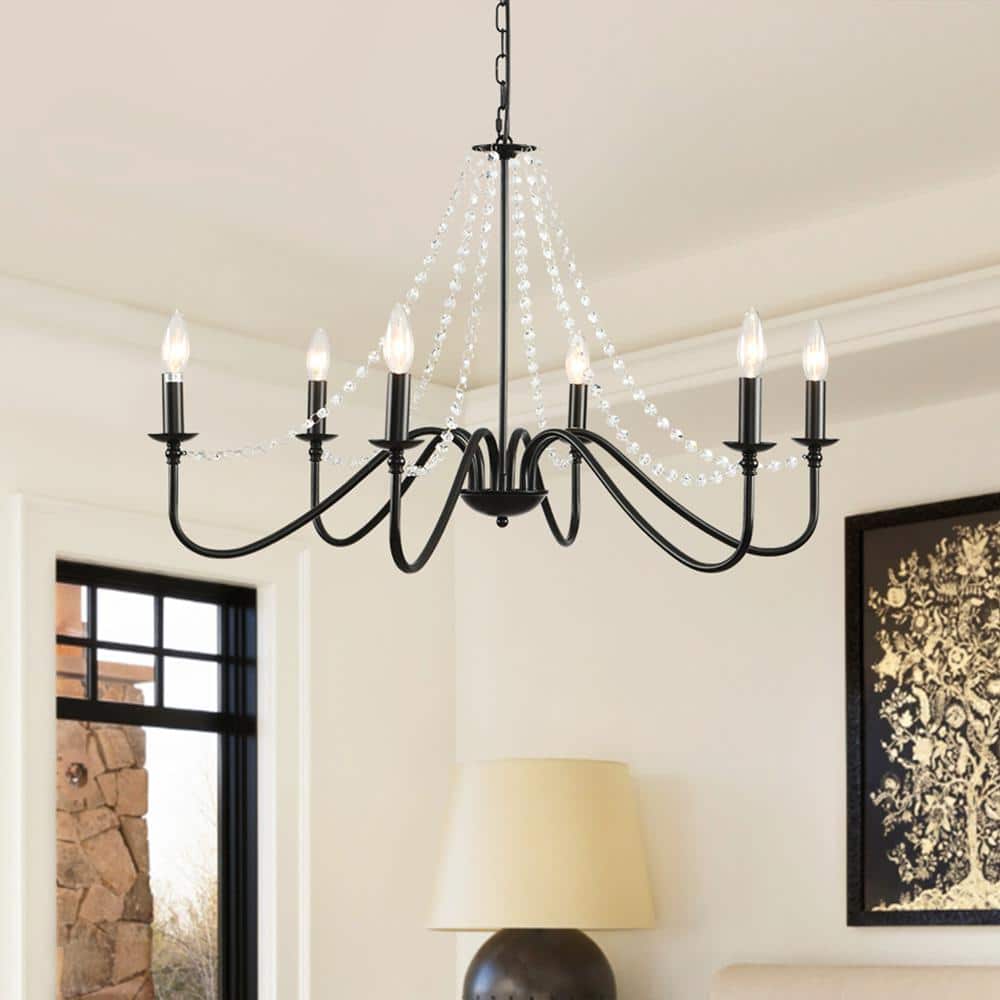 Magic Home 6-Light Classic Candle Ceiling Farmhouse Chandelier in Black ...