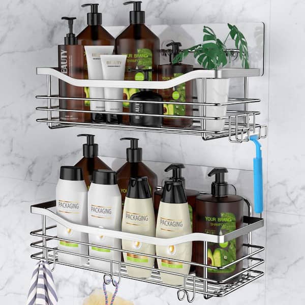 1pc Shower Caddy Basket Shelf with Hooks for Hanging Sponge, Wall