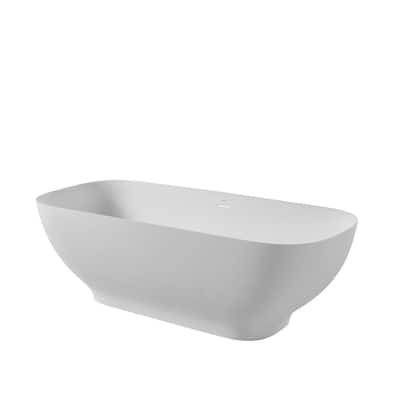 63 in. Stone Resin Flatbottom Solid Surface Freestanding Soaking Bathtub in White with Brass Drain