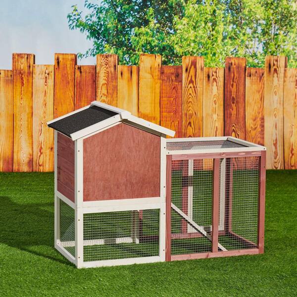 48'' Wooden Rabbit Hutch Chicken Coop Hen House Poultry Cage Waterproof Top 1029 