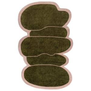 Whimsical Modern Border Geometric Handwoven Wool Green/Pink 4 ft. x 6 ft. Area Rug