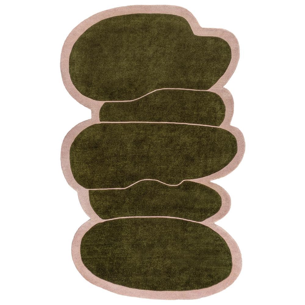 Whimsical Green and Pink Handwoven Wool Kids Area Rug, 6' x 9'