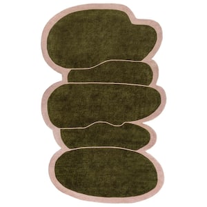 Whimsical Modern Border Geometric Handwoven Wool Green/Pink 6 ft. x 9 ft. Area Rug