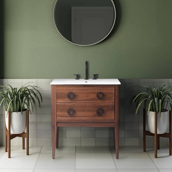 Corbin 29.29 in. Modern Classic 1-Drawer Bath Vanity Cabinet without Top in Walnut