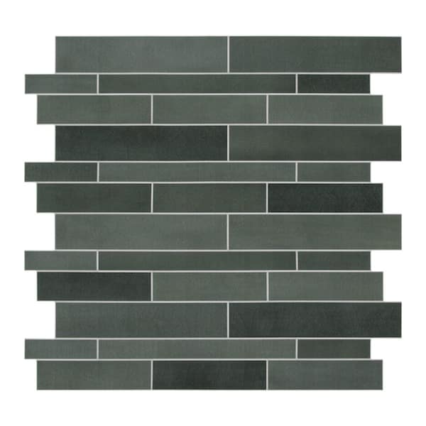 sunwings Interlocking Green Mixed 11.1 in. x 11.3 in. Stone Composite Peel and Stick Backsplash Wall Tile (10-Pack)
