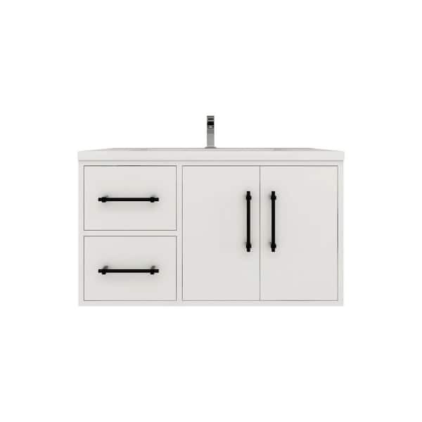 Victoria 36 in. W x 20 in. D x 22 in. H Single Sink Floating Bath Vanity in Gloss White with White Acrylic Top