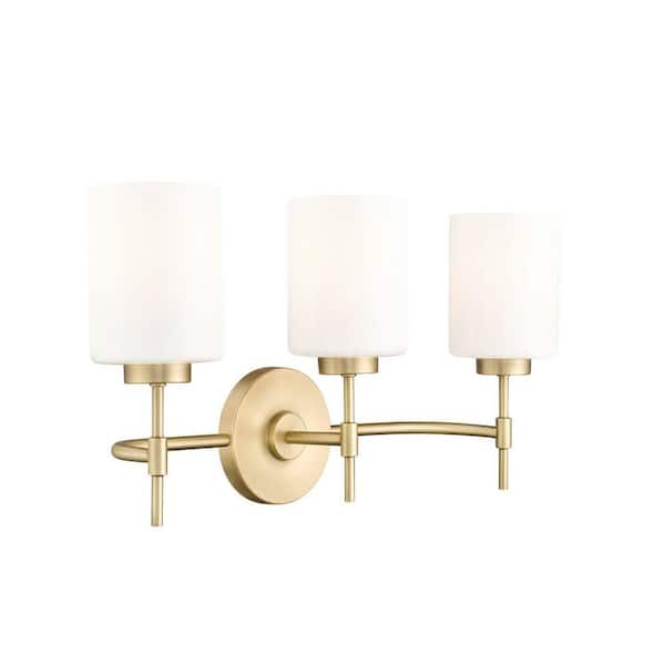 Keylee 22 in. 3-Light Vintage Brass Vanity Light with Glossy Opal White Glass