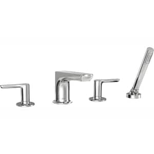 Studio S 2-Handle Deck-Mount Roman Tub Faucet for Flash Rough-in Valve with Hand Shower in Polished Chrome