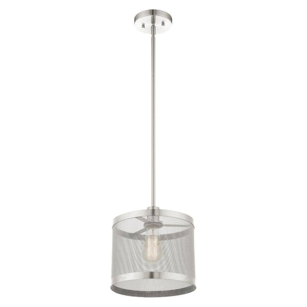 Brushed Nickel Mesh Drum Pendant with Crystal Accents